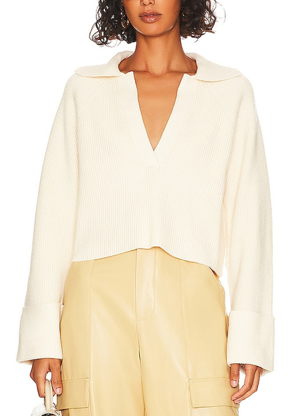 L'Academie Ribbed Cream Harvey Pullover Sweater Size S